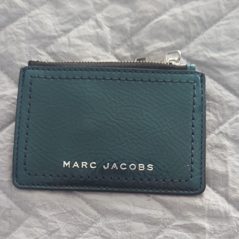 Marc Jacobs Dark Green Leather Card Case with Zip